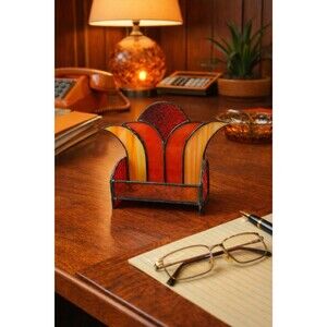 Vintage Retro Orange And Red Stained Glass Business Card Holder